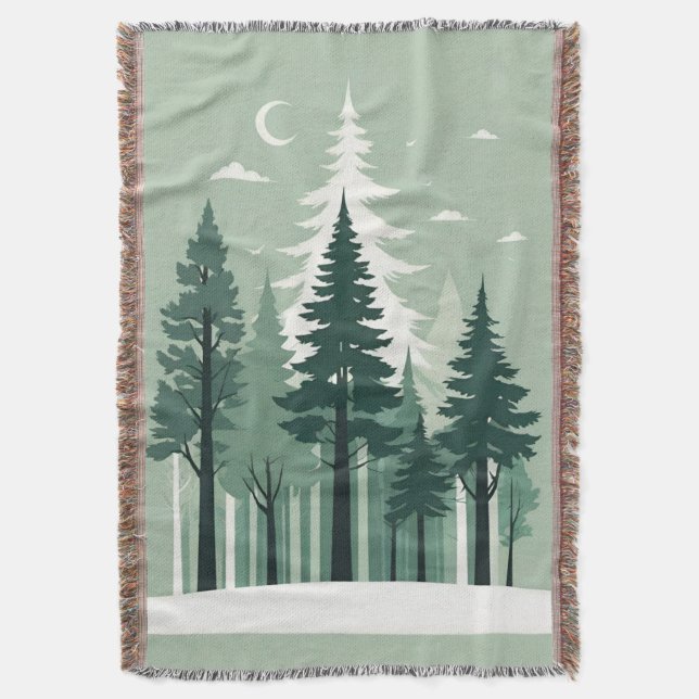 Tranquil Silhouette Forest Throw Blanket (Front Vertical)