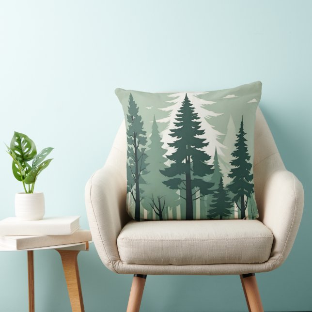 Tranquil Silhouette Forest Throw Pillow (Chair)