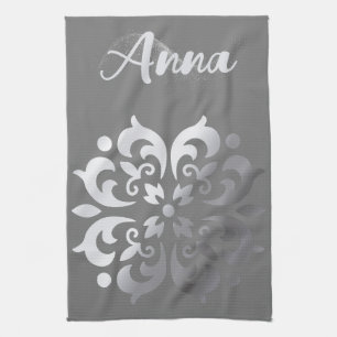 Tranquil Silver & Grey Monogram   Kitchen Towel