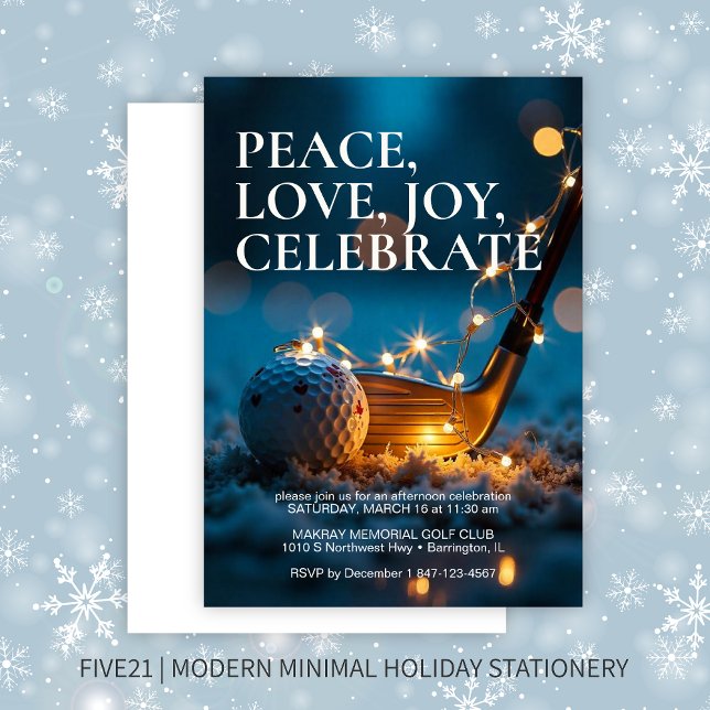 Tranquil Snowy Night Golf Christmas Holiday Party Invitation (Creator Uploaded)