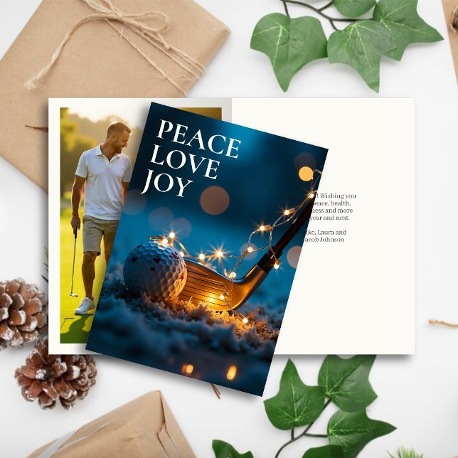 Tranquil Snowy Night Golf Christmas Photo Holiday Card (Creator Uploaded)