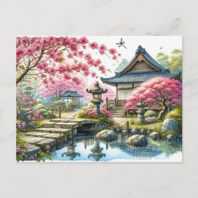 Tranquil Spring Japanese Garden Postcard (Front)