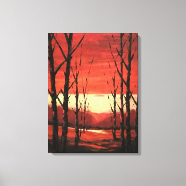 Tranquil Sunset Landscape Painting Canvas Print (Front)