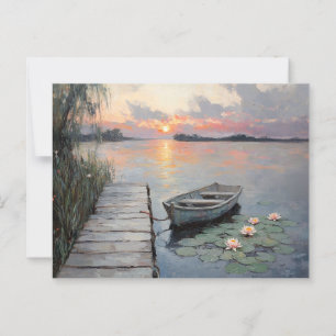 Tranquil Sunset Over Rowboat on a Lake Postcard