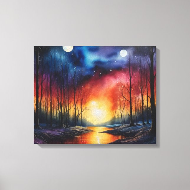 Tranquil Sunset Painting - Peaceful River Landscap Canvas Print (Front)