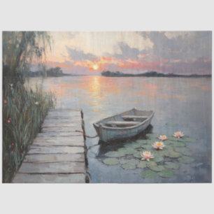 Tranquil Sunset Rowboat on a Lake Decoupage Tissue Paper