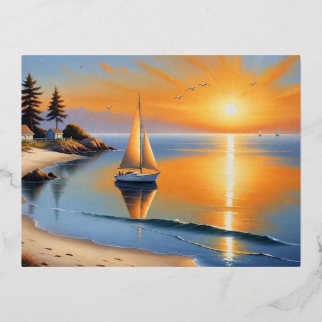 Tranquil Sunset Serenity Foil Holiday Postcard (Front)