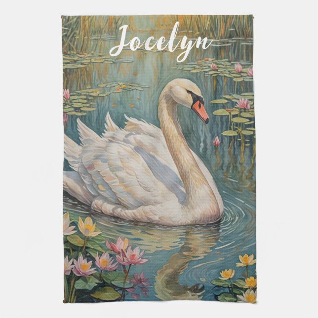 Tranquil Swan Serenade Kitchen Towel (Vertical)
