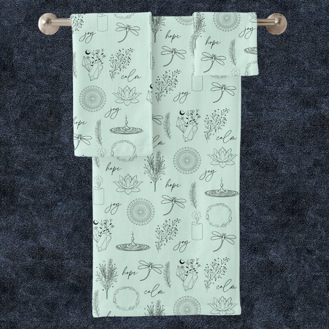 Tranquil Symbols: 3-Piece Wellness-Inspired Bath Towel Set (Creator Uploaded)