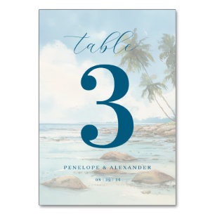 Tranquil Teal Watercolor Beach Scene Table Number