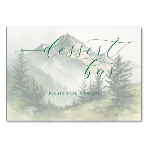 Tranquil Teal Watercolor Mountain Scene Table Number