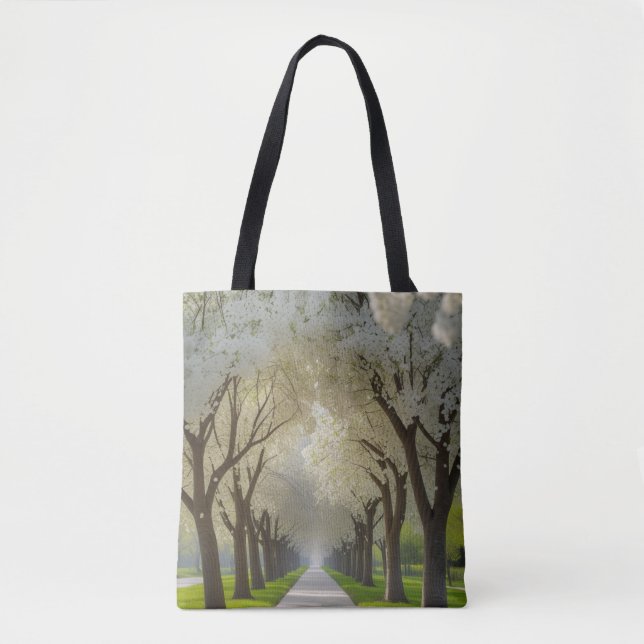 "Tranquil Trail – Walk Among Petals Daily" Tote Bag (Front)