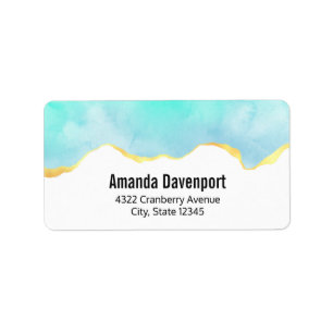 Tranquil Tropical Green Blue with Gold Border Label