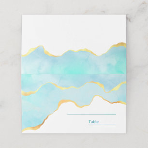  Tranquil Tropical Green Blue with Gold Border Place Card