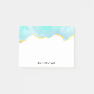  Tranquil Tropical Green Blue with Gold Border Post-it Notes
