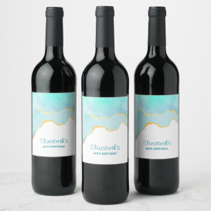 Tranquil Tropical Green Blue with Gold Border Wine Label