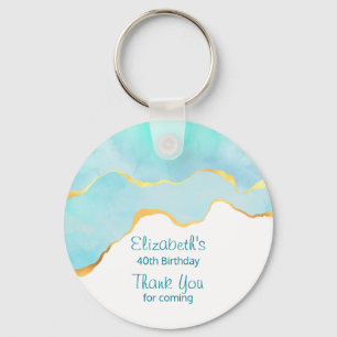 Tranquil Tropical Green with Gold Border Thank You Keychain