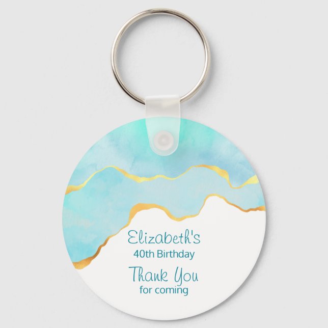 Tranquil Tropical Green with Gold Border Thank You Keychain (Front)