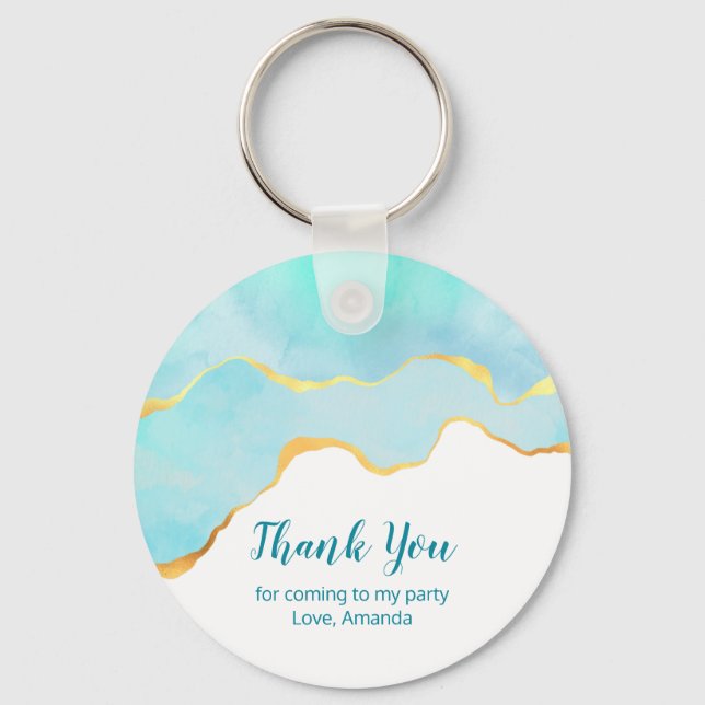 Tranquil Tropical Green with Gold Border Thank You Keychain (Front)
