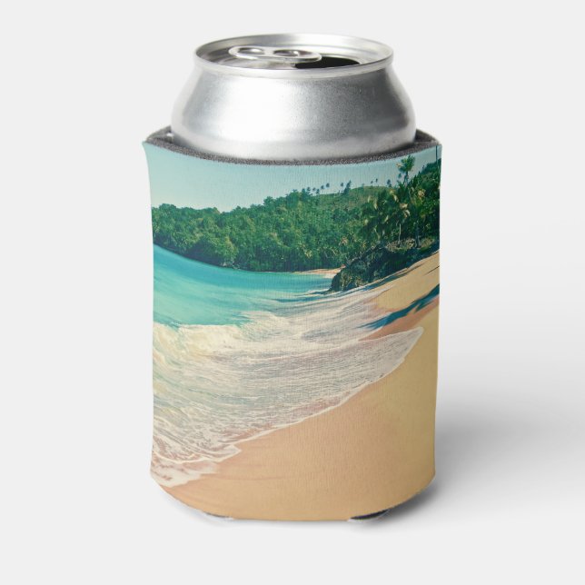 Tranquil Tropical Island Beach Can Cooler (Can Back)