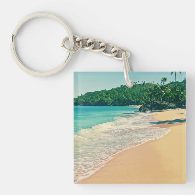 Tranquil Tropical Island Beach Keychain (Front)