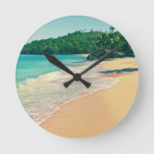 Tranquil Tropical Island Beach Round Clock