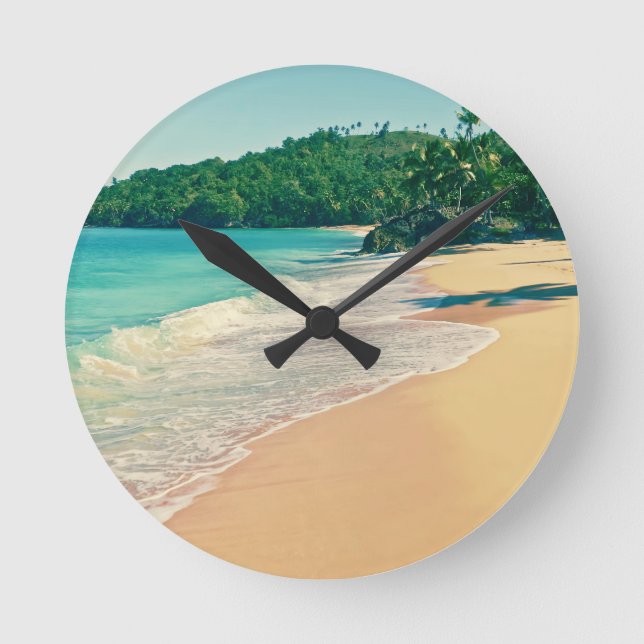 Tranquil Tropical Island Beach Round Clock (Front)