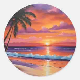 Tranquil Tropics Sunset Over the Ocean Classic Round Sticker