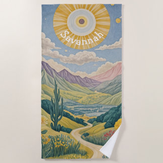 Tranquil Valley: Pastel Landscape Beach Towel