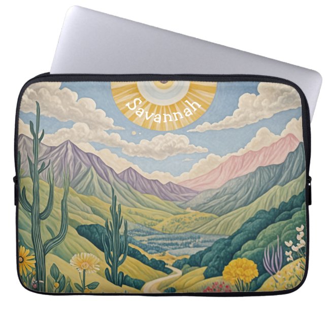 Tranquil Valley: Pastel Landscape Laptop Sleeve (Front)