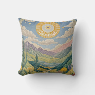 Tranquil Valley: Pastel Landscape Throw Pillow