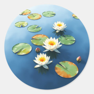 Tranquil Water Lilies Floating on Calm Pond  Classic Round Sticker