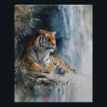Tranquil Waterfall Tiger Misty Cliff Art Poster<br><div class="desc">A regal tiger reclines on a mist-kissed cliff, serenely watching the cascade of a gentle waterfall nearby. Soft watercolor hues blend power and peace, creating a dreamlike moment in the wild. This piece is a visual meditation—perfect for lovers of nature, strength, and quiet majesty. Add it to your space for...</div>
