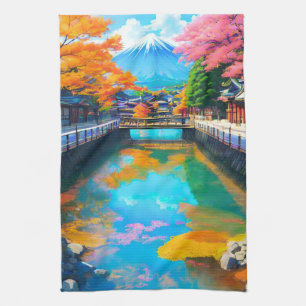 Tranquil Waters: Mt. Fuji's Reflection Kitchen Towel