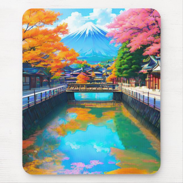 Tranquil Waters: Mt. Fuji's Reflection Mouse Pad (Front)