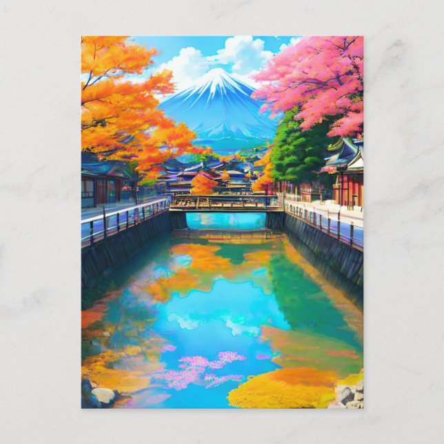 Tranquil Waters: Mt. Fuji's Reflection Postcard (Front)