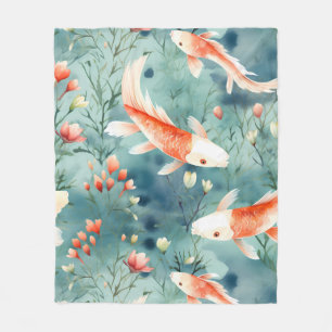 Tranquil Waters: Watercolor Koi Fish Pattern  Fleece Blanket