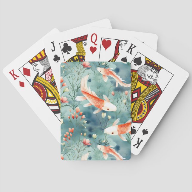 Tranquil Waters: Watercolor Koi Fish Pattern Playing Cards (Back)