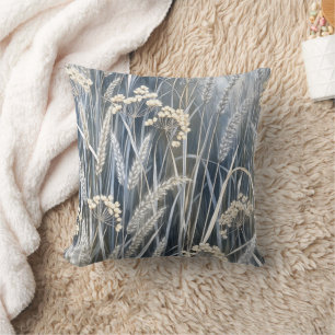 Tranquil Wheat Wildflower Impressionist Design Throw Pillow