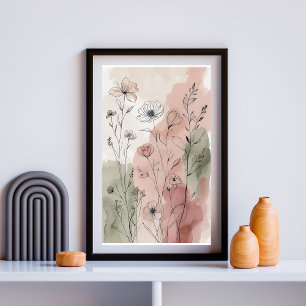 Tranquil Wildflower Garden Watercolor Botanical Poster