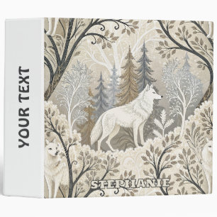 Tranquil Winter Forest Scene with White Wolves Binder