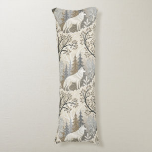 Tranquil Winter Forest Scene with White Wolves Body Pillow