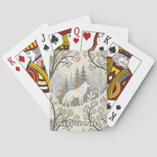 Tranquil Winter Forest Scene with White Wolves Playing Cards