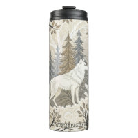 Tranquil Winter Forest Scene with White Wolves