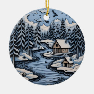 "Tranquil Winter Lake Ornament" Ceramic Ornament