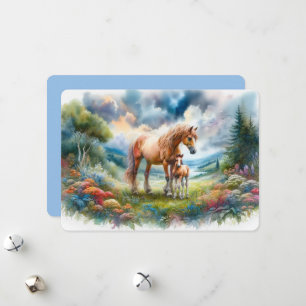 Tranquil Woodland Mare & Foal Blank Greeting Card