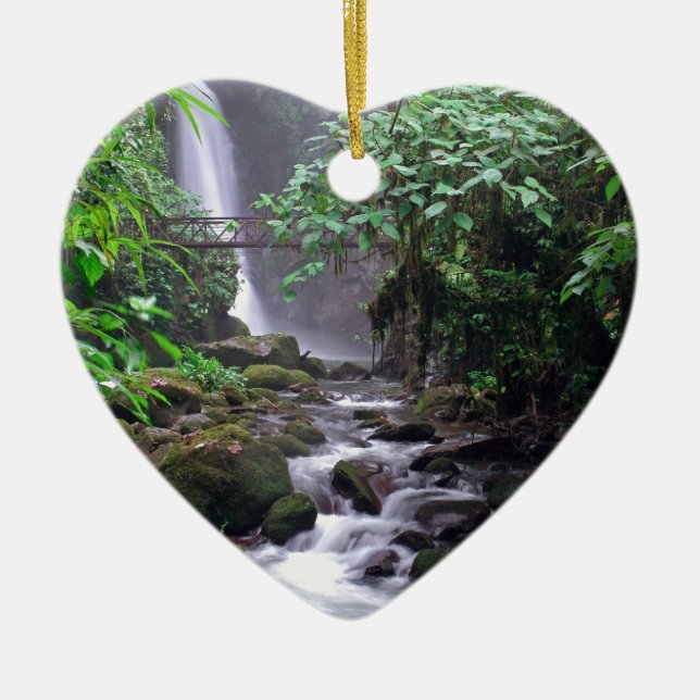 Tranquillity cascading waterfall Costa Rica Ceramic Ornament (Front)