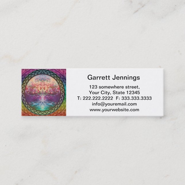 Tranquillity Tree of Life in Rainbow Colours Mini Business Card (Front)
