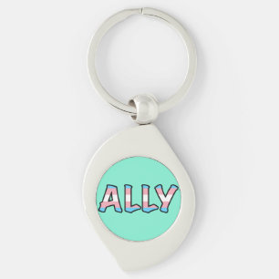 Trans Ally Hollow Letter   Mint Background  Keychain