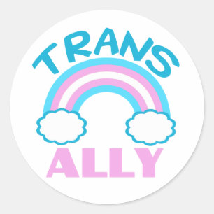 Trans Ally Transgender Rainbow Blue Pink White Classic Round Sticker